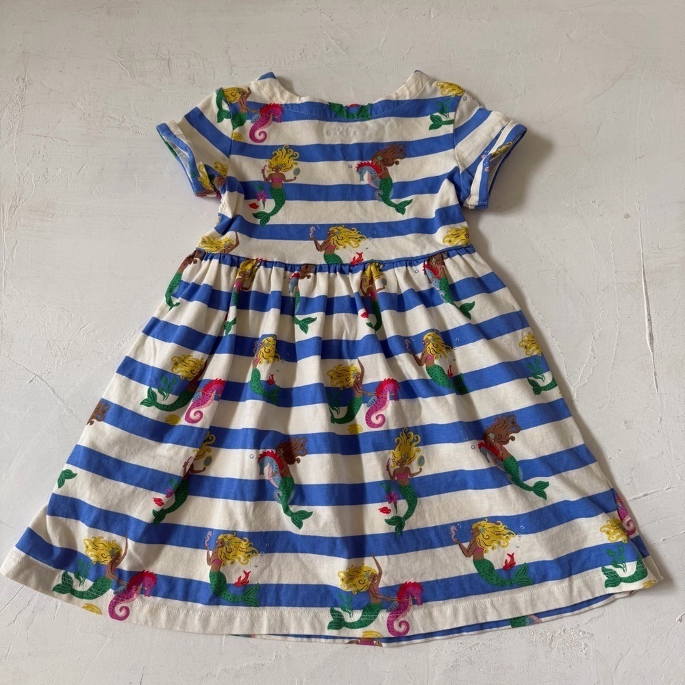 Mini Boden Kids' Print Cotton Jersey Dress Surf Blue Mermaid Stripe Size 5/6 - Picture 3 of 6